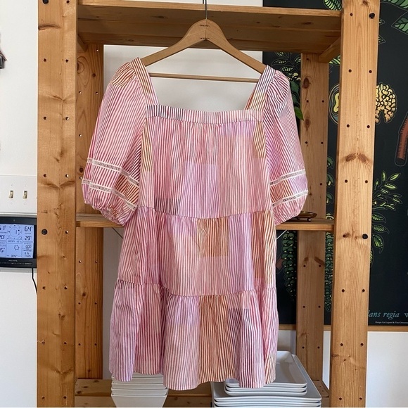 Anthropologie Maeve White Pink Orange Stripe Gable Tiered Tunic Top Small - Picture 6 of 16